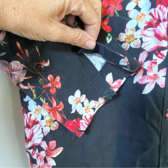 Hannes Roether 100% floral black linen 3/4 sleeves cinch back midi dress… - Picture 9 of 11